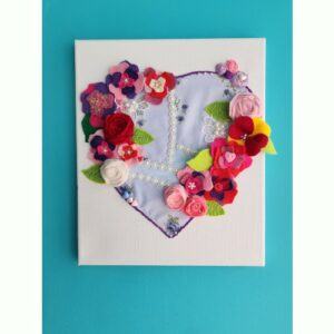 Heart Canvas Wall Art, with embroidery, pretty fabric, felt flowers and embellishments