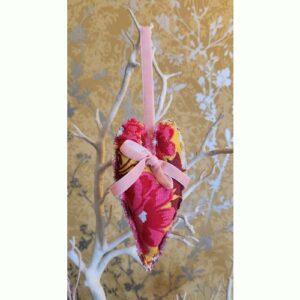 Hanging Floral Heart, rustic style, with velvet bow and ribbon