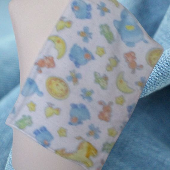 Bib and Burp Cloth Set burp cloth view only, colours white background, blue, yellow, green and orange images