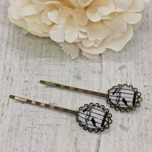 Birdcage Hair Pins, Vintage Bird Bobby Pins, Antique Bronze Hair Grips, Bird Silhouette Hair Accessories, Cottagecore Hair Clips, Handmade Gift.