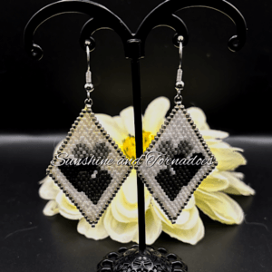 Miyuki Delica Beaded Heart Earrings, Black Heart Dangle Earrings, Handwoven Seed Bead Earrings, Geometric Beadwork Jewellery, Romantic Gift.