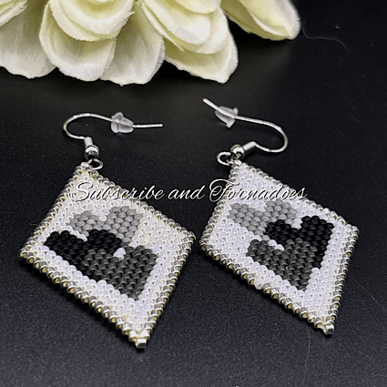Miyuki Delica Beaded Heart Earrings, Black Heart Dangle Earrings, Handwoven Seed Bead Earrings, Geometric Beadwork Jewellery, Romantic Gift. - Image 4