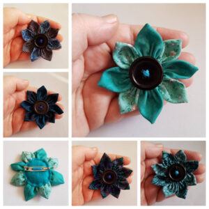 Blue Fabric Flower Pin Brooch - Handmade Floral Button Accessory for Clothing And Gifts
