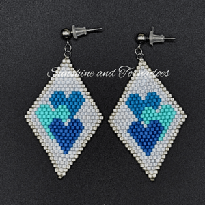 Miyuki Delica Beaded Heart Earrings, Blue Heart Dangle Earrings, Handwoven Seed Bead Earrings, Geometric Beadwork Jewellery, Romantic Gift.