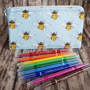 Busy Bee Zipper Pouch - Medium Size Bumble Bee Pencil Case Makeup Bag and Travel Organiser