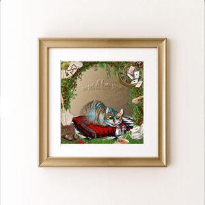 Cheshire cat framed on wall