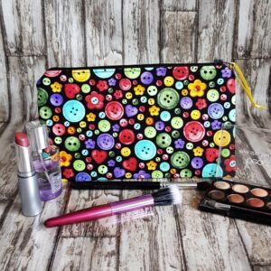 Colourful Button Zipper Pouch – Medium Size Pencil Case Makeup Bag And Craft Supply Organiser