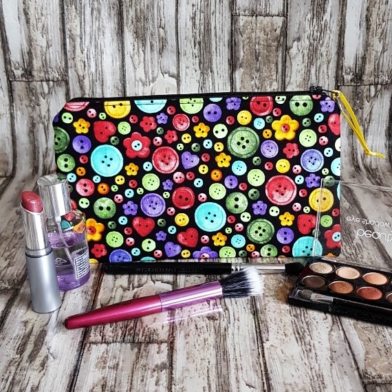 Colourful Button Zipper Pouch - Medium Size Pencil Case Makeup Bag And Craft Supply Organiser