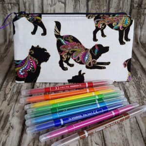 Colourful Dog Print Zipper Pouch - Medium Size Makeup Bag Pencil Case And Travel Organiser for Dog Lovers