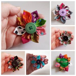 Colourful Fabric Flower Pin Brooches - Handmade Button Jewellery for Bold Outfits