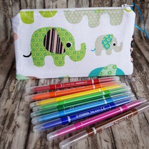 Cute Elephant Print Zipper Pouch - Medium Size Organiser for Makeup Stationery And Travel Essentials