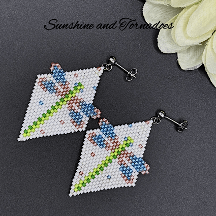 Handmade Beaded Dragonfly Earrings – Miyuki Delica Seed Bead Nature Jewellery. - Image 9