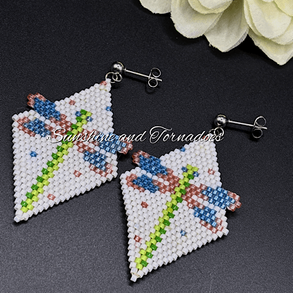 Handmade Beaded Dragonfly Earrings – Miyuki Delica Seed Bead Nature Jewellery. - Image 8