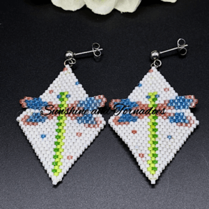 Handmade Beaded Dragonfly Earrings – Miyuki Delica Seed Bead Nature Jewellery.