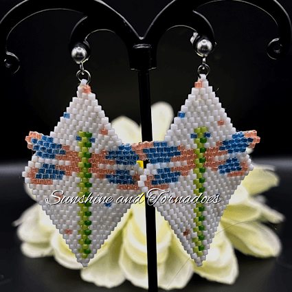 Handmade Beaded Dragonfly Earrings – Miyuki Delica Seed Bead Nature Jewellery. - Image 4