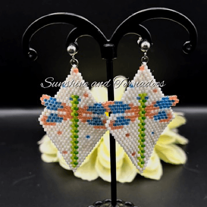 Handmade Beaded Dragonfly Earrings – Miyuki Delica Seed Bead Nature Jewellery. - Image 2