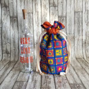 Eco-Friendly Reusable Christmas Gift Bag - Bright Funky Print - Fully Lined Handmade Fabric Drawstring Bag