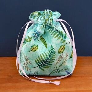 Eco-Friendly Reusable Gift Bag - Aqua Leaf Print Drawstring Pouch for Sustainable Gifting and Storage