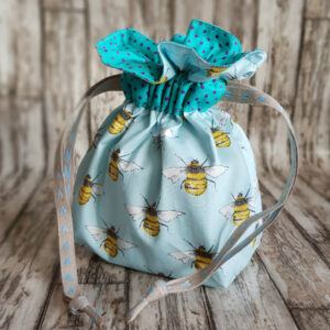 Eco-Friendly Reusable Gift Bag - Handmade Bee Print Drawstring Pouch with Polka Dot Lining