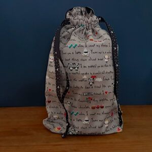 Eco-Friendly Reusable Gift Bag - Handmade Panda and Friendship Quote Drawstring Pouch