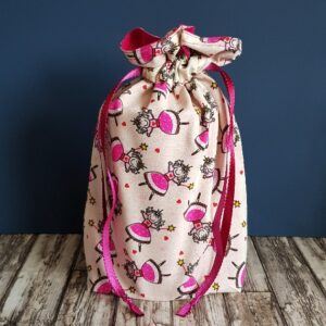 Eco-Friendly Reusable Gift Bag - Handmade Pink Fairy Princess Drawstring Pouch for Girls Bag