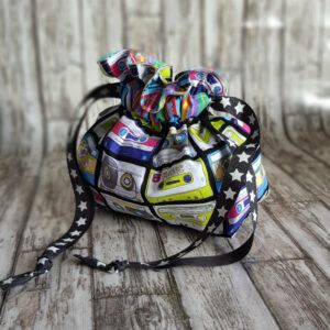 Eco-Friendly Reusable Gift Bag - Handmade Retro Cassette Tape Music Drawstring Pouch with Star Ribbon