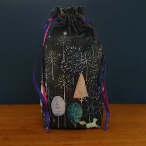 Eco-Friendly Reusable Gift Bag - Midnight Forest Fabric Drawstring Bag for Sustainable Wrapping and Storage