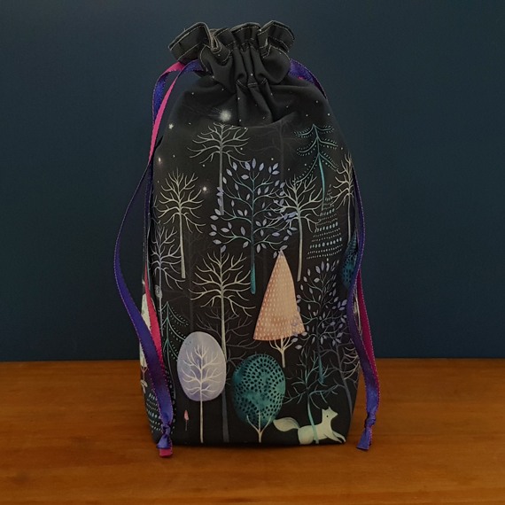 Eco-Friendly Reusable Gift Bag - Midnight Forest Fabric Drawstring Bag for Sustainable Wrapping and Storage