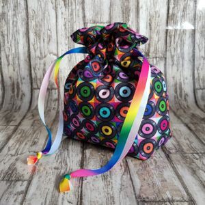 Eco-Friendly Reusable Gift Bag - Retro Vinyl Records Design - Fabric Drawstring Bag for Birthdays and Special Occasions