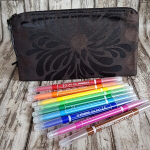 Elegant Brown Floral Zipper Pouch - Medium Size Makeup Bag Pencil Case And Travel Organiser