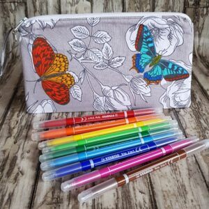 Elegant Grey Butterfly Zipper Pouch - Medium Size Pencil Case Makeup Bag And Travel Organiser