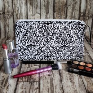 Elegant Monochrome Filigree Zipper Pouch - Medium Makeup Bag Pencil Case And Travel Organiser