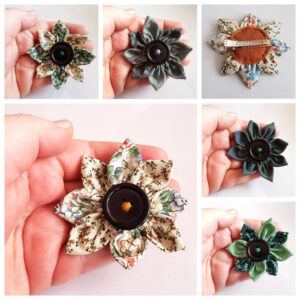 Festival Style Fabric Flower Hair Accessory - Handmade Multicoloured Button Hair Clip