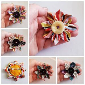 Festival Style Multicoloured Fabric Flower Brooches - Handmade Button Pins for Boho Looks