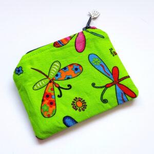 Green Dragonfly Zipper Pouch - Bold Coin Purse And Small Essentials Organiser