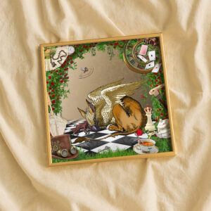 Gryphon card framed and on cream fabric