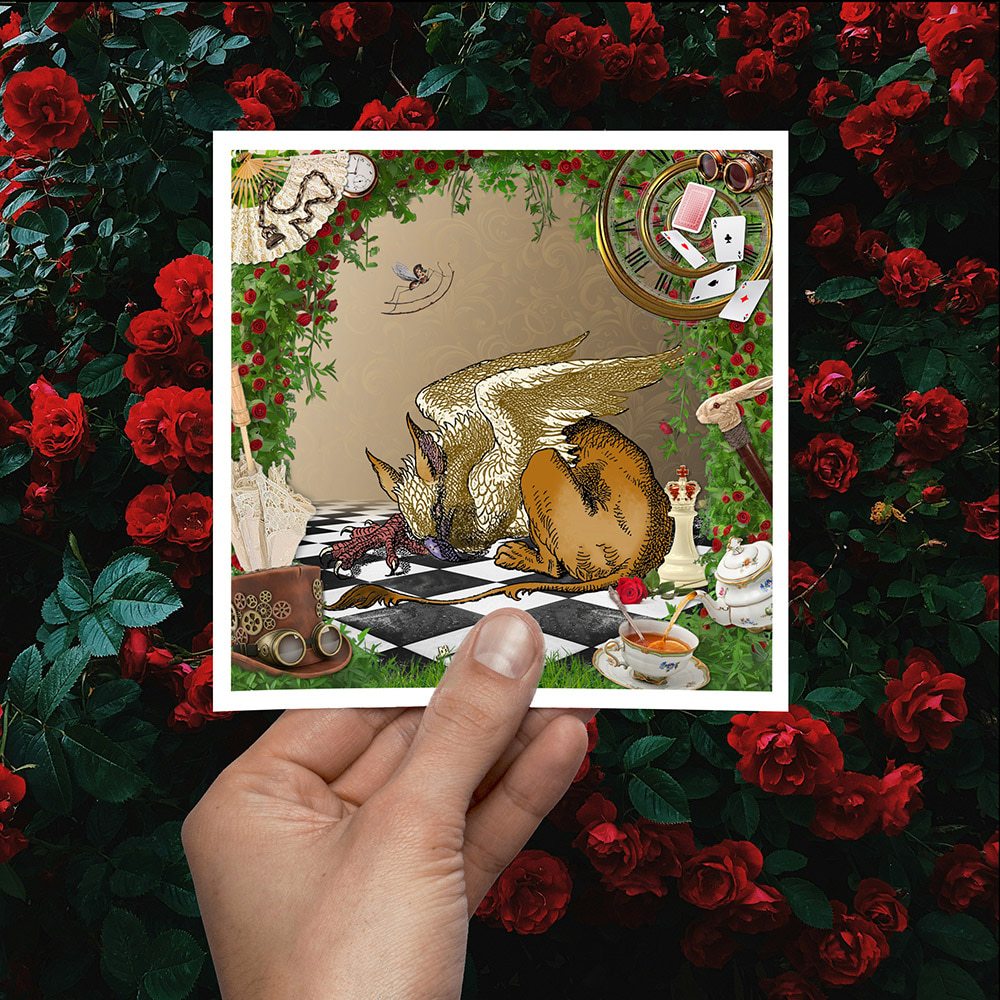 'Alice' Sleeping Gryphon and Rocking-Horse-Fly Card or Print - Image 2