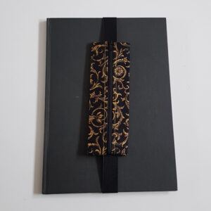 Handmade A4 Planner Zipper Pouch - Elastic Notebook Pen Holder in Black and Gold Scroll