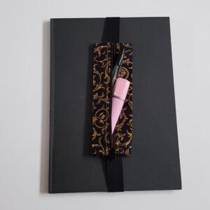 Handmade A4 Planner Zipper Pouch - Elastic Notebook Pen Holder in Black and Gold Scroll