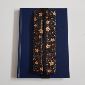 Handmade A5 Planner Zipper Pouch - Elastic Notebook Pen Holder in Black and Gold Stars