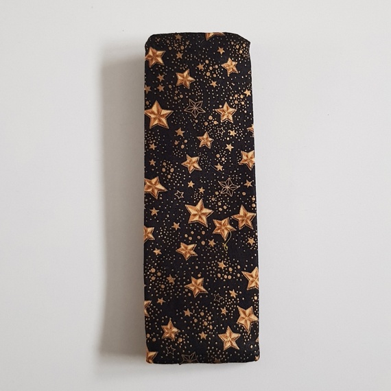 Handmade A5 Planner Zipper Pouch - Elastic Notebook Pen Holder in Black and Gold Stars