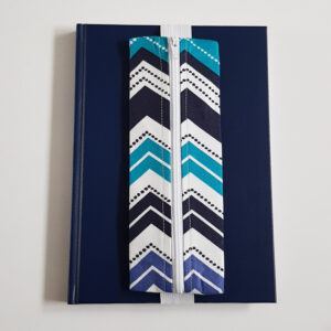 Handmade A5 Planner Zipper Pouch - Elastic Notebook Pen Holder in Blue Chevron Print