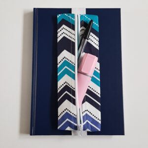 Handmade A5 Planner Zipper Pouch - Elastic Notebook Pen Holder in Blue Chevron Print