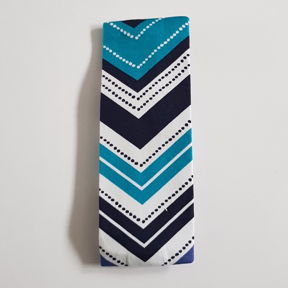 Handmade A5 Planner Zipper Pouch - Elastic Notebook Pen Holder in Blue Chevron Print
