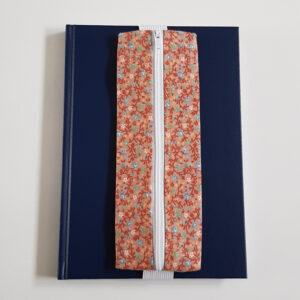 Handmade A5 Planner Zipper Pouch - Elastic Notebook Pen Holder in Peach Floral Print