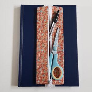 Handmade A5 Planner Zipper Pouch - Elastic Notebook Pen Holder in Peach Floral Print