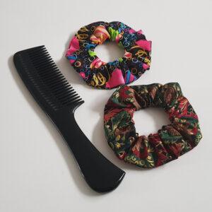 Handmade Birthday and Christmas Scrunchie Set of 2 - Party Print and Poinsettia Gold