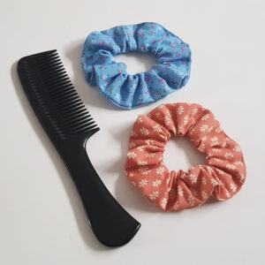 Handmade Floral Scrunchie Set of 2 - Blue Ditsy Flowers and Peach Cream Flowers