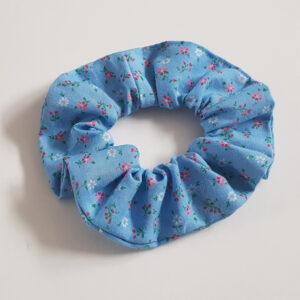 Handmade Floral Scrunchie Set of 2 - Blue Ditsy Flowers and Peach Cream Flowers