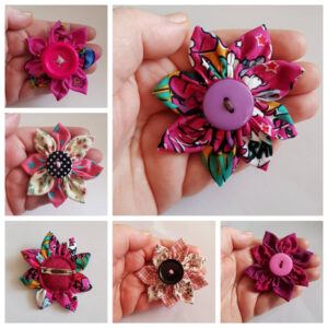 Handmade Pink Fabric Flower Brooches - Button Pins for Jackets Scarves And Accessories